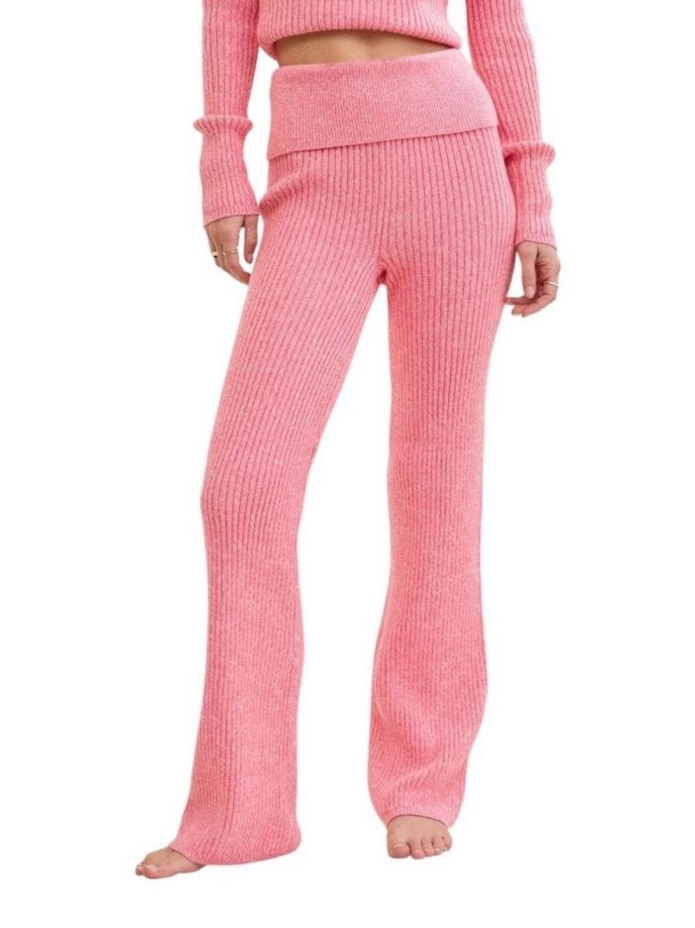 AERIE Late Night Knit Foldover Pants Pink Size Medium